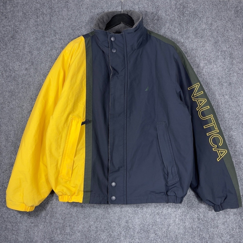 Nautica Sailing Jacket Mens Large Multi Colorblock Vintage Fleece Lined Zip Up